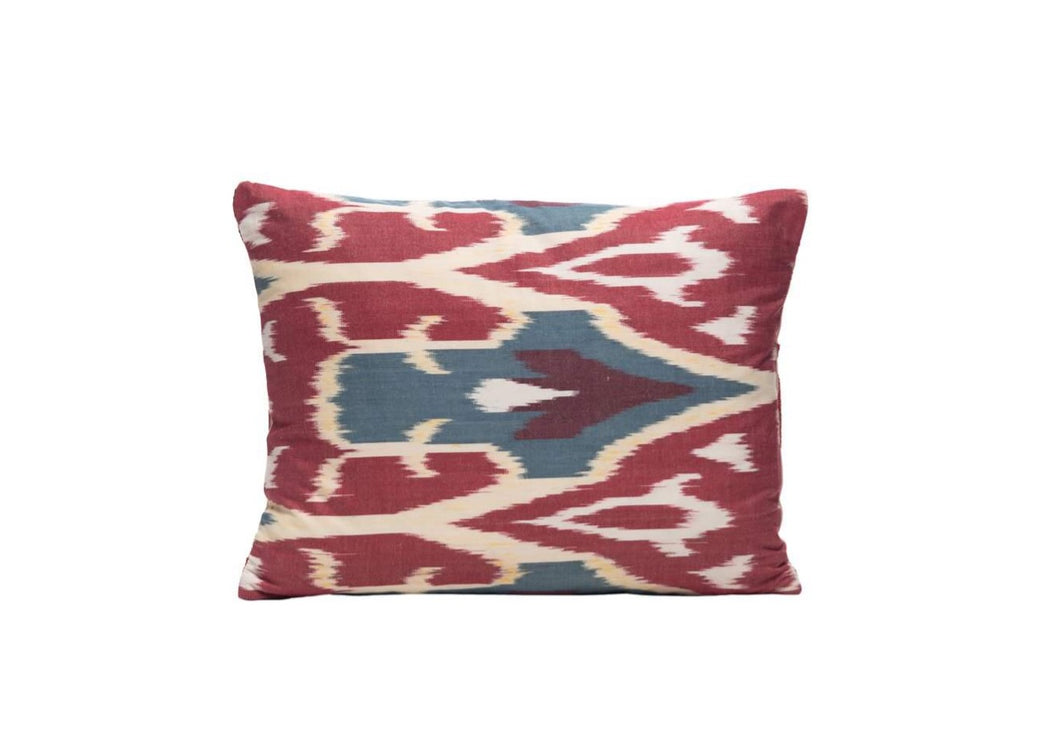 blue and red ikat cushion