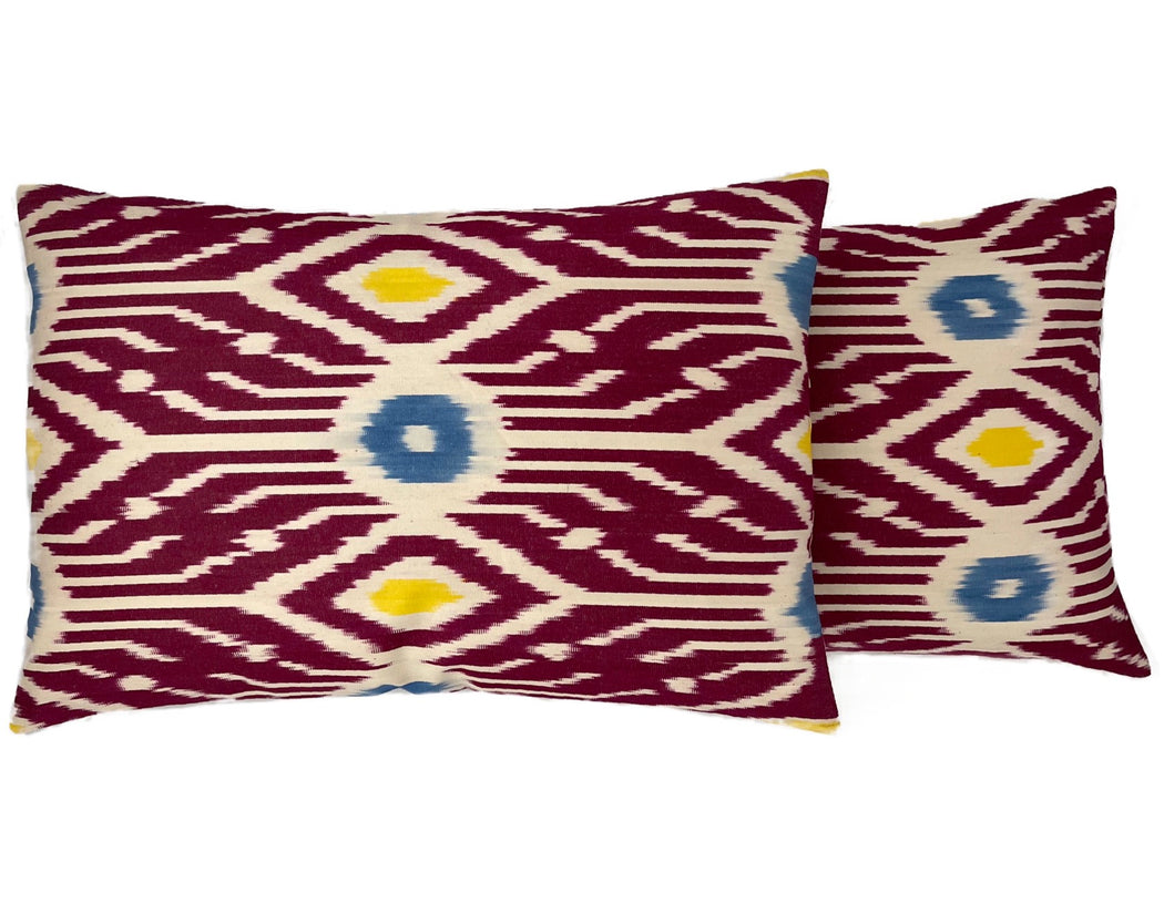 Blue yellow red white multicolor Ikat cushion cover 