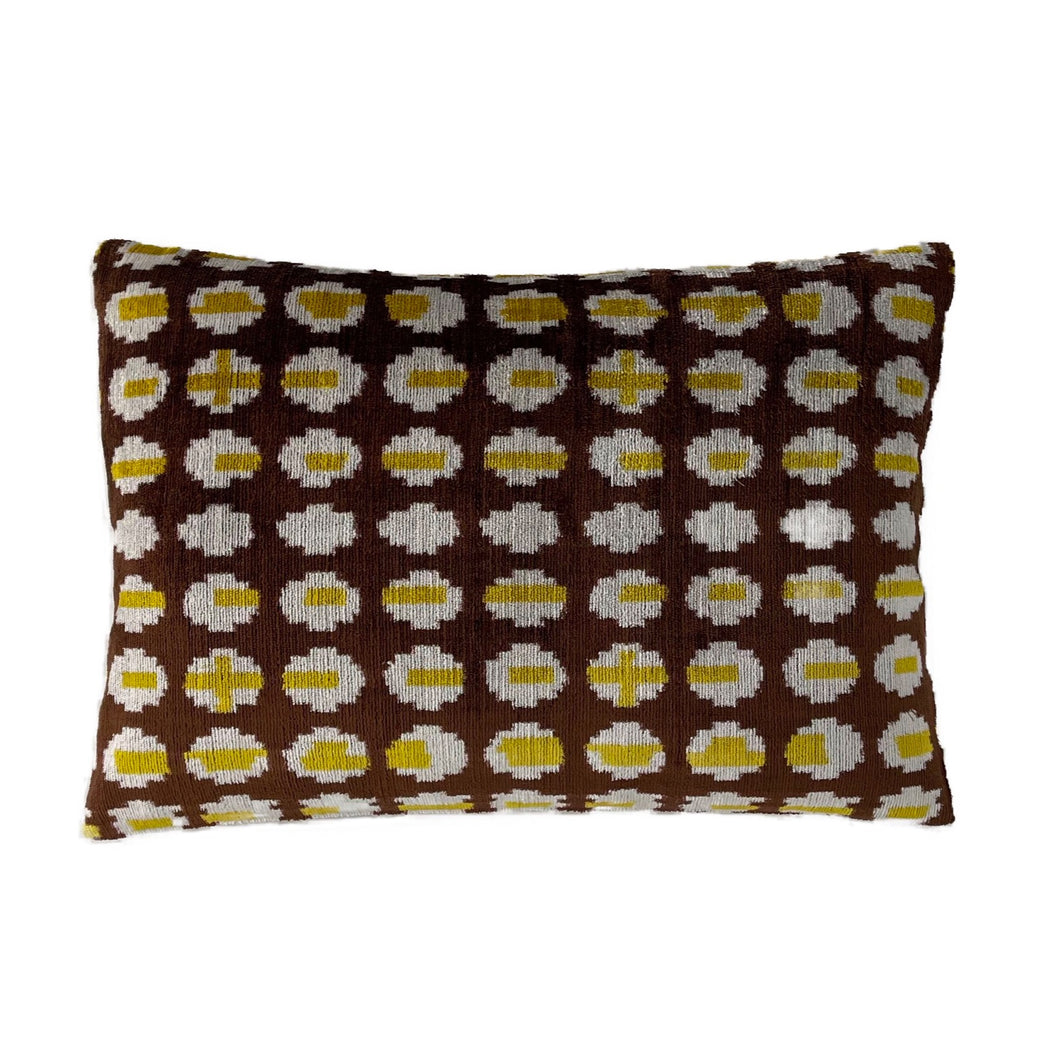 Velvet silk cotton yellow brown rectangular cushion 