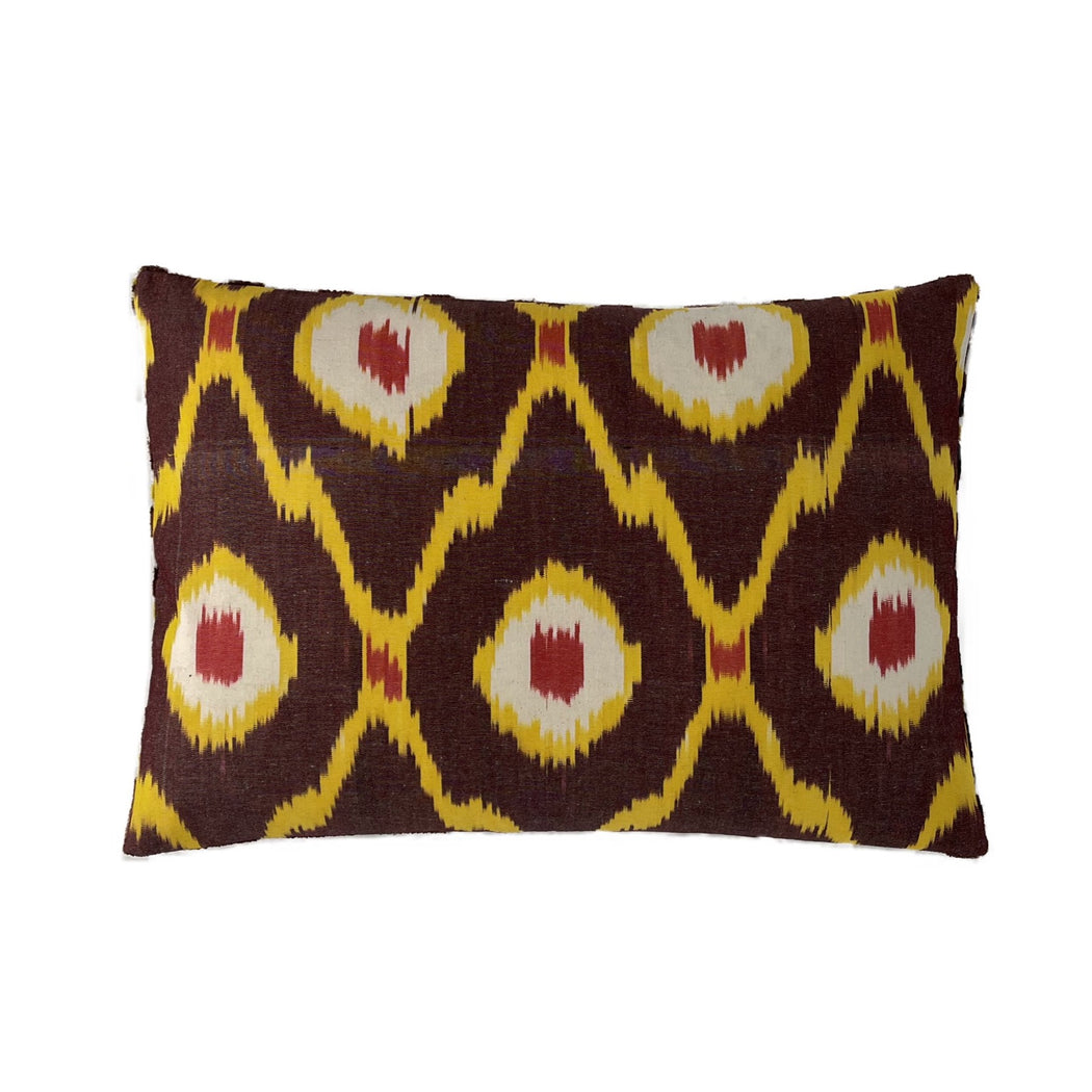 Velvet Ikat yellow rectangular cushion cover