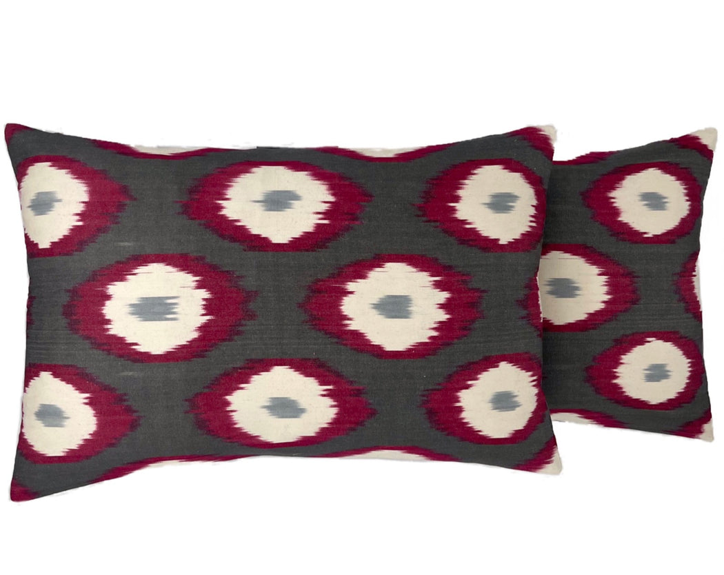 Gray white dots pattern Ikat cushion