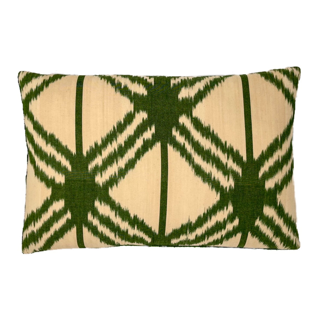 Ikat green bej rectangle cushion cover 