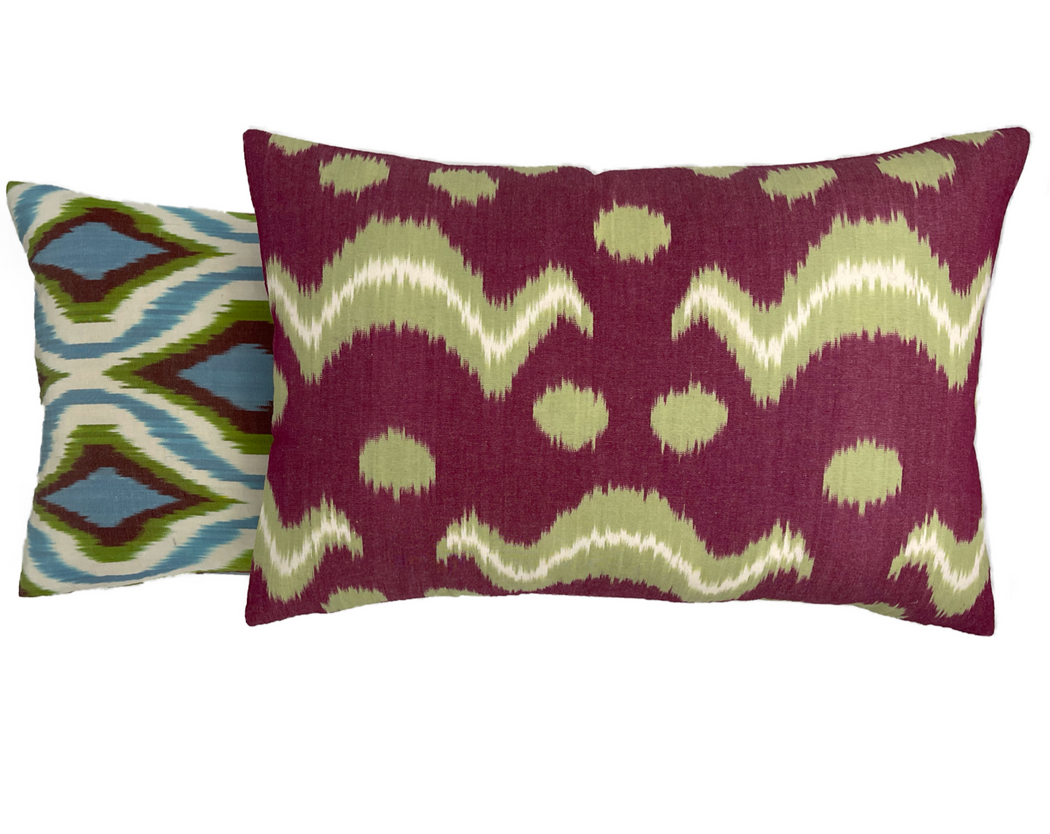 Ikat / Ikat handcrafted green white hand dyed cushions 