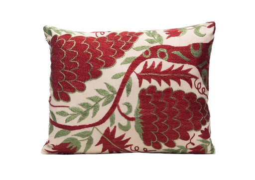 red and green suzani embroidered cushion