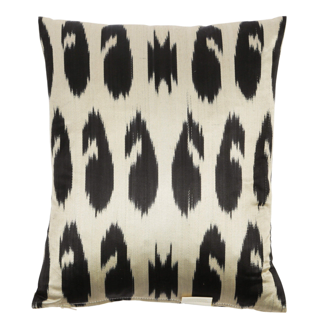 Black & Beige Handwoven Silk Ikat Cushion - Heritage Geneve