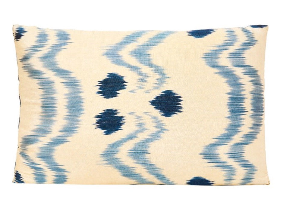 Blue Dots  Silk Ikat  Cushion - Heritage Geneve