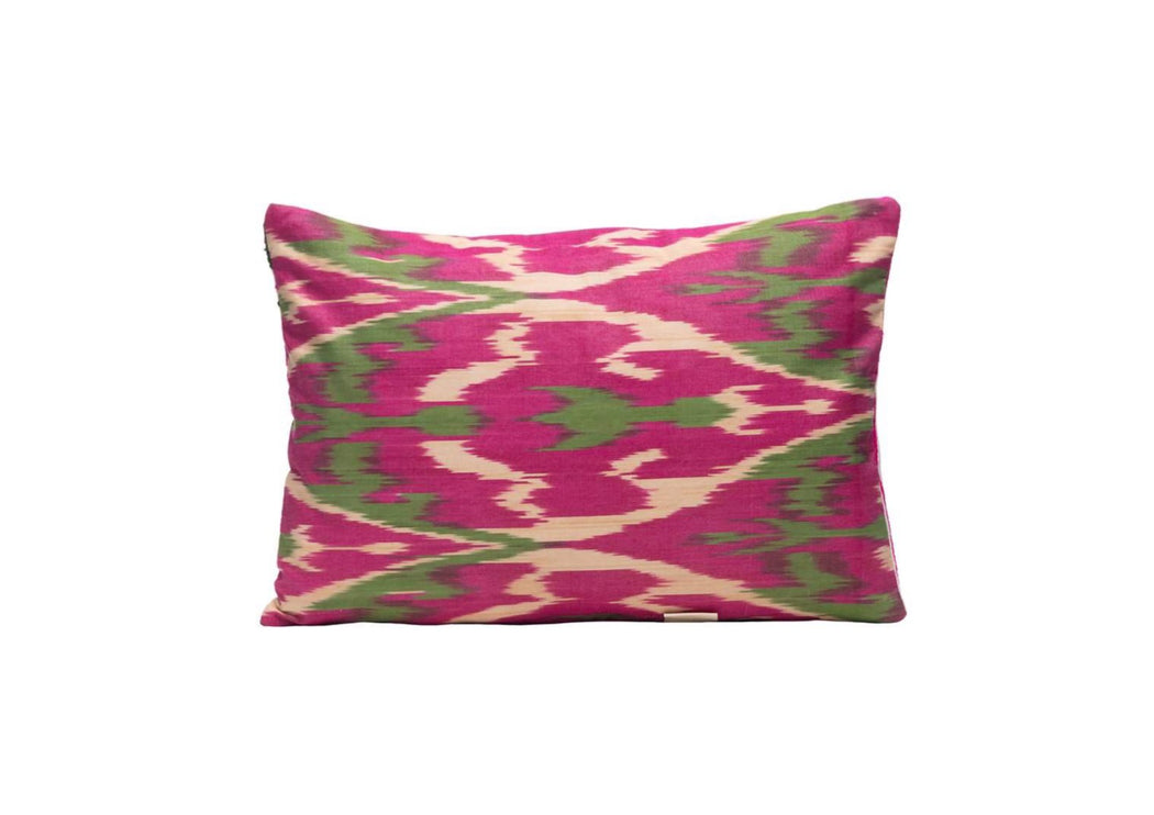 pink and green ikat cushions
