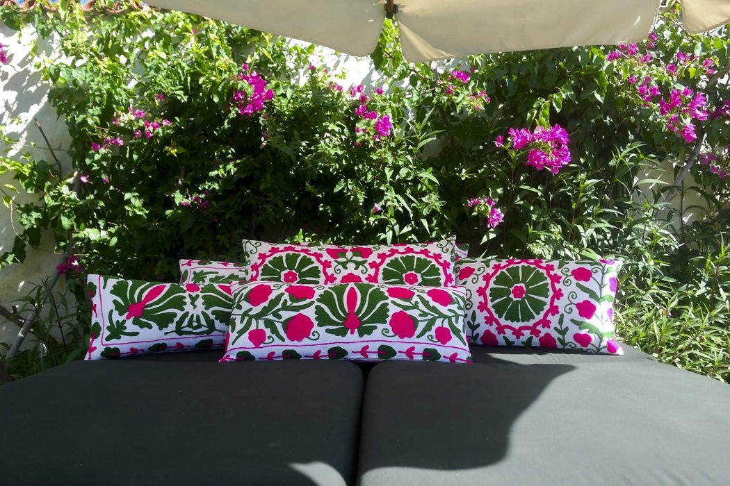 green pink cushion styled