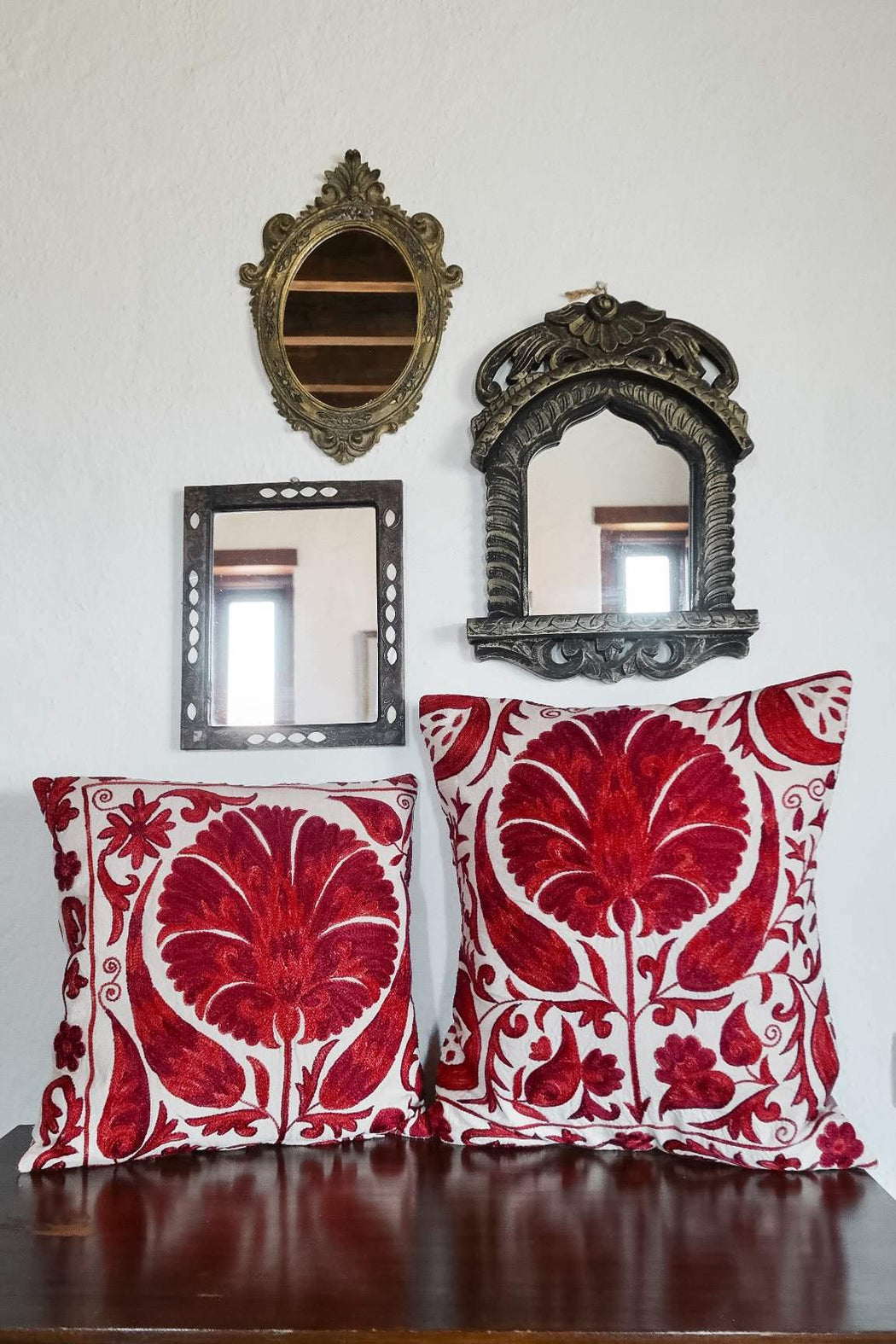 styled red cushions