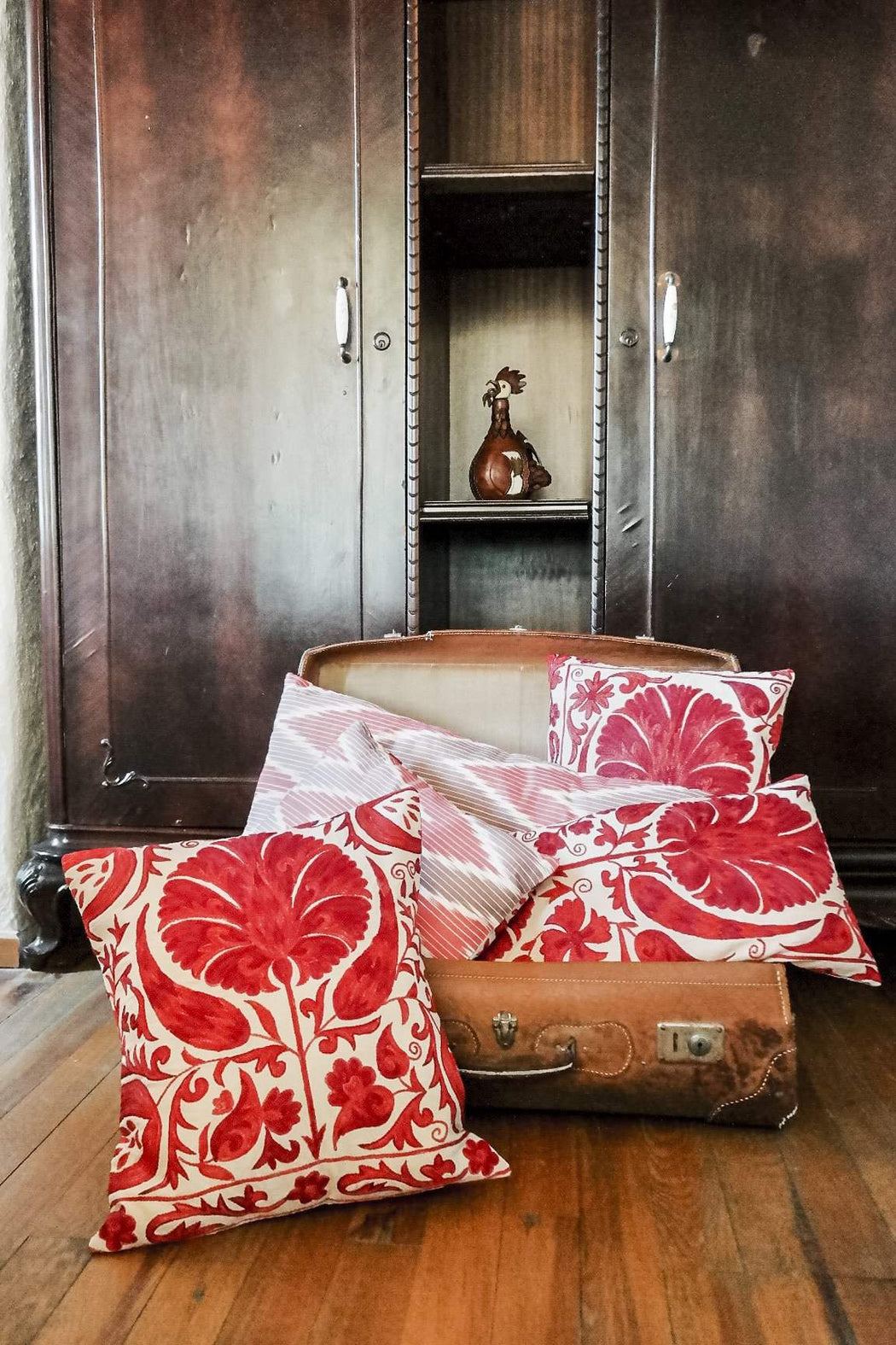 styled red cushions