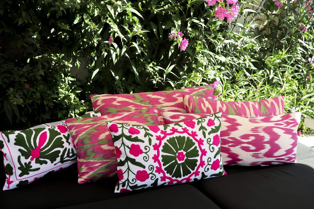 pink green suzani cushion