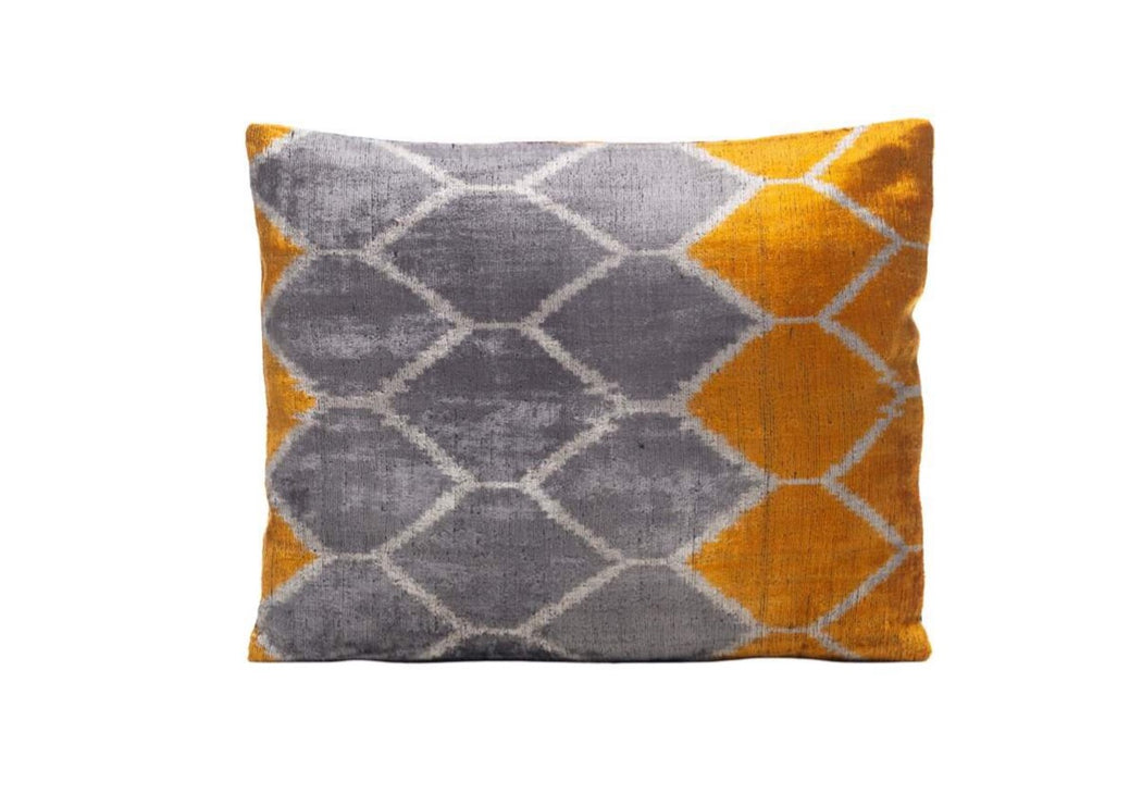 grey yellow velvet cushion