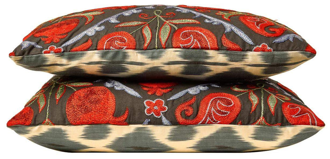 Halicarnassus Bodrum Suzani Cushion Double Sided With Ikat - Heritage Geneve