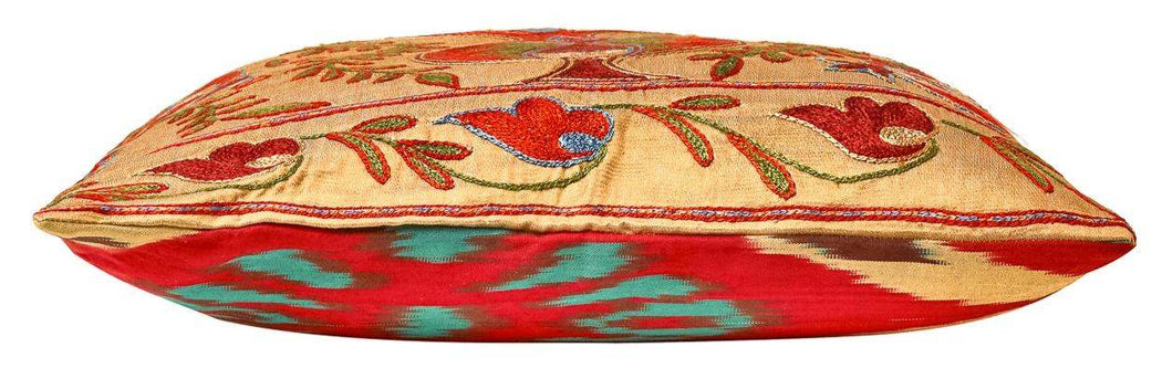 Taj Mahal Silk Suzani Cushion Double Sided With Ikat - Heritage Geneve