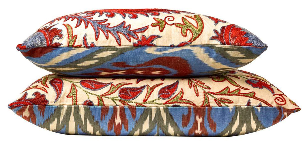 Hagia Sophia Isidore Suzani Cushion Double Sided With Ikat - Heritage Geneve