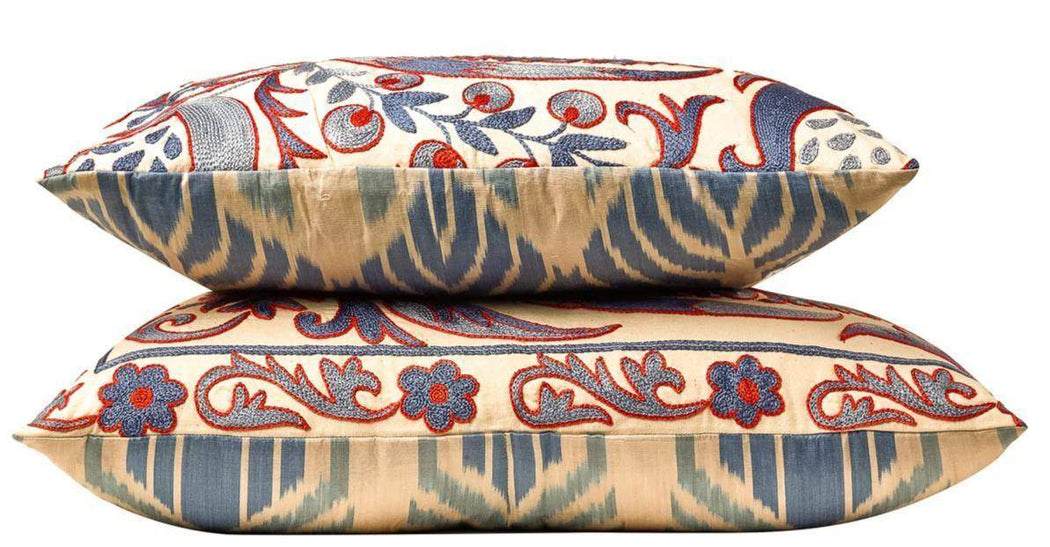 Babylon Cypress Suzani Cushion Double Sided With Ikat - Heritage Geneve