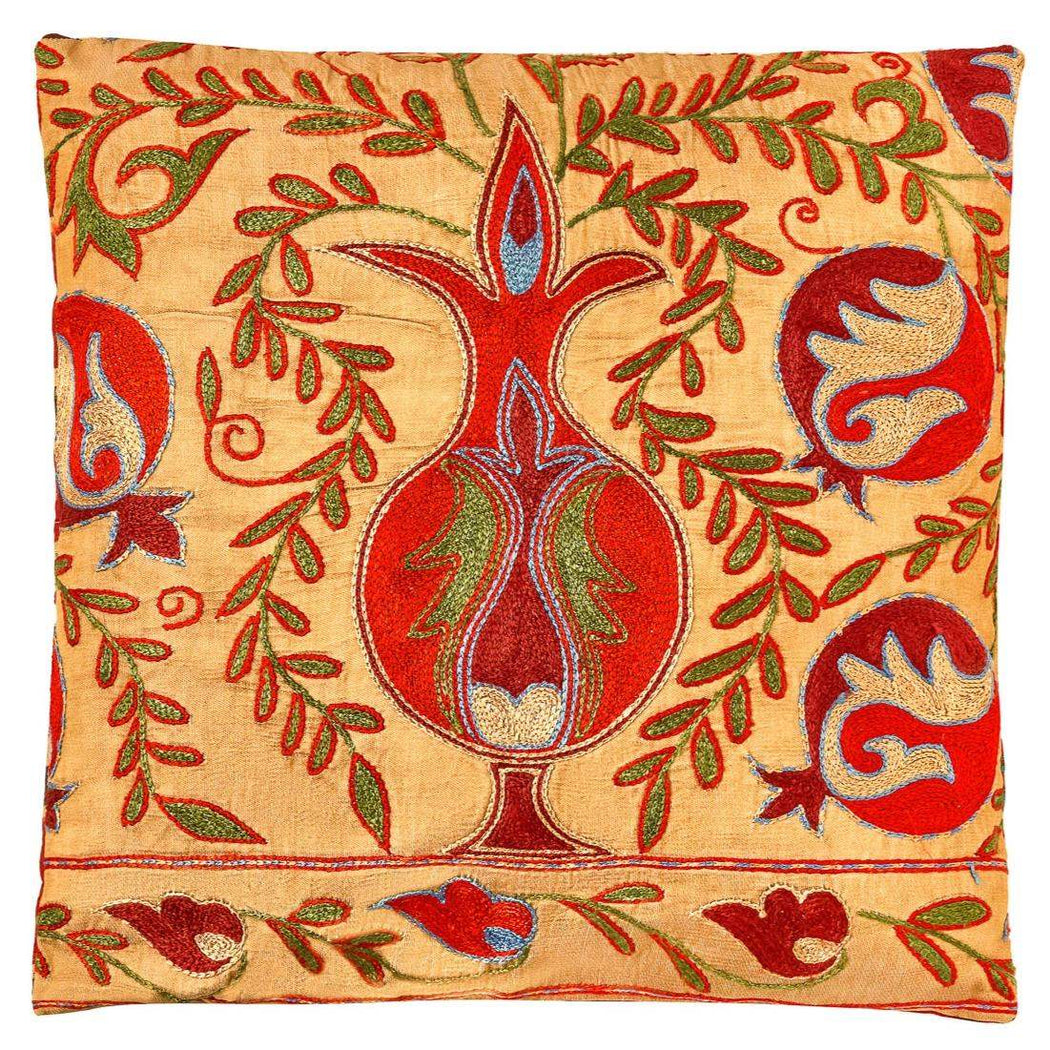 Taj Mahal Silk Suzani Cushion Double Sided With Ikat - Heritage Geneve