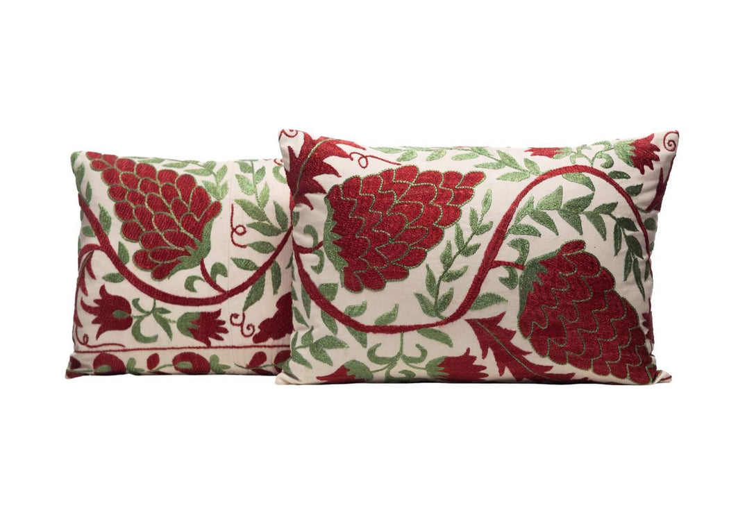 luxurious red green suzani cushion