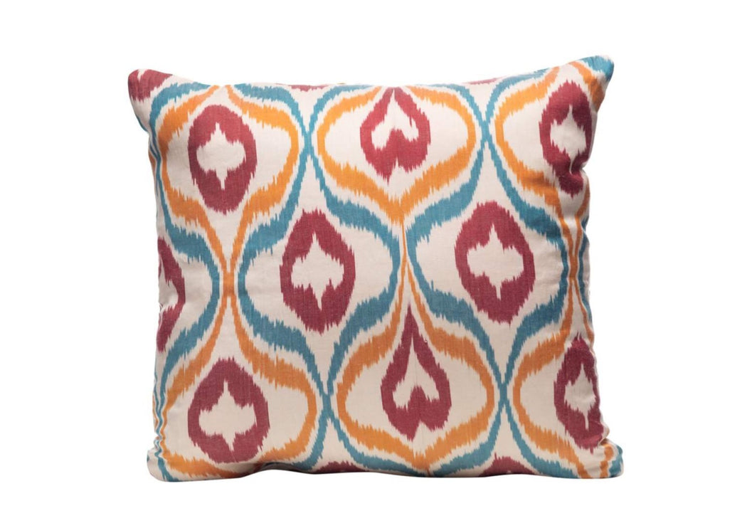 red and orange square ikat cushion