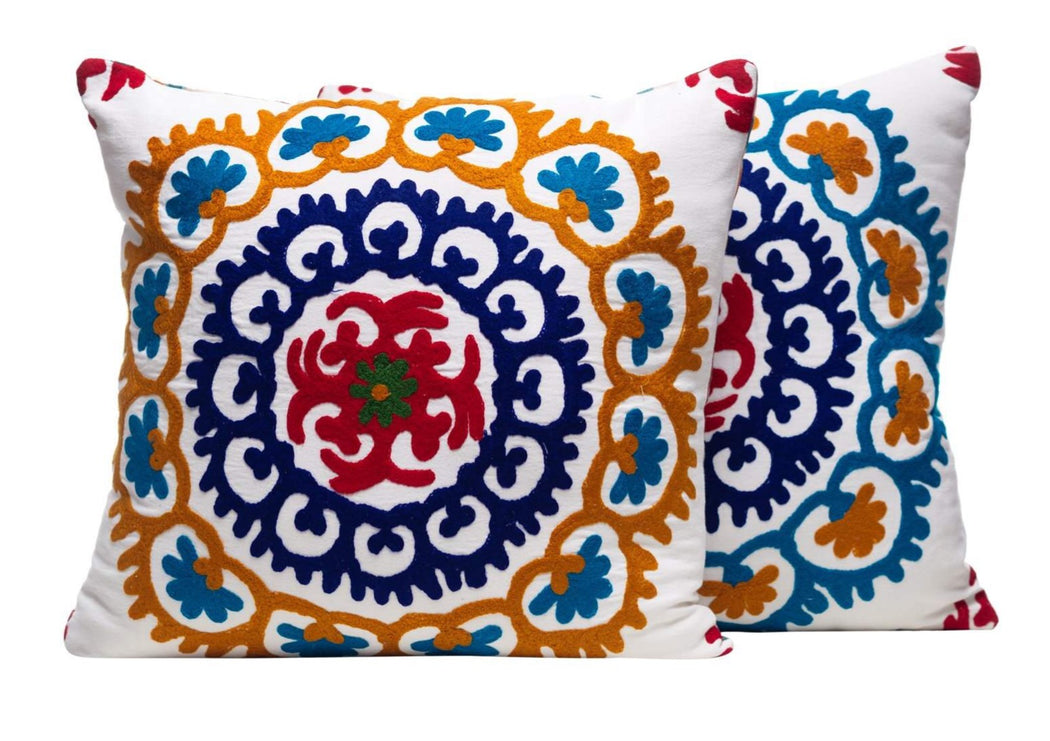 white embroidered large square cushions