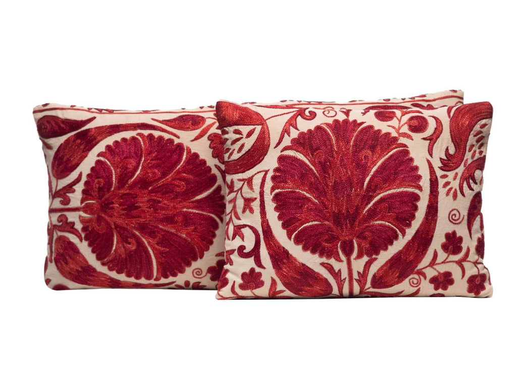 red suzani cushions