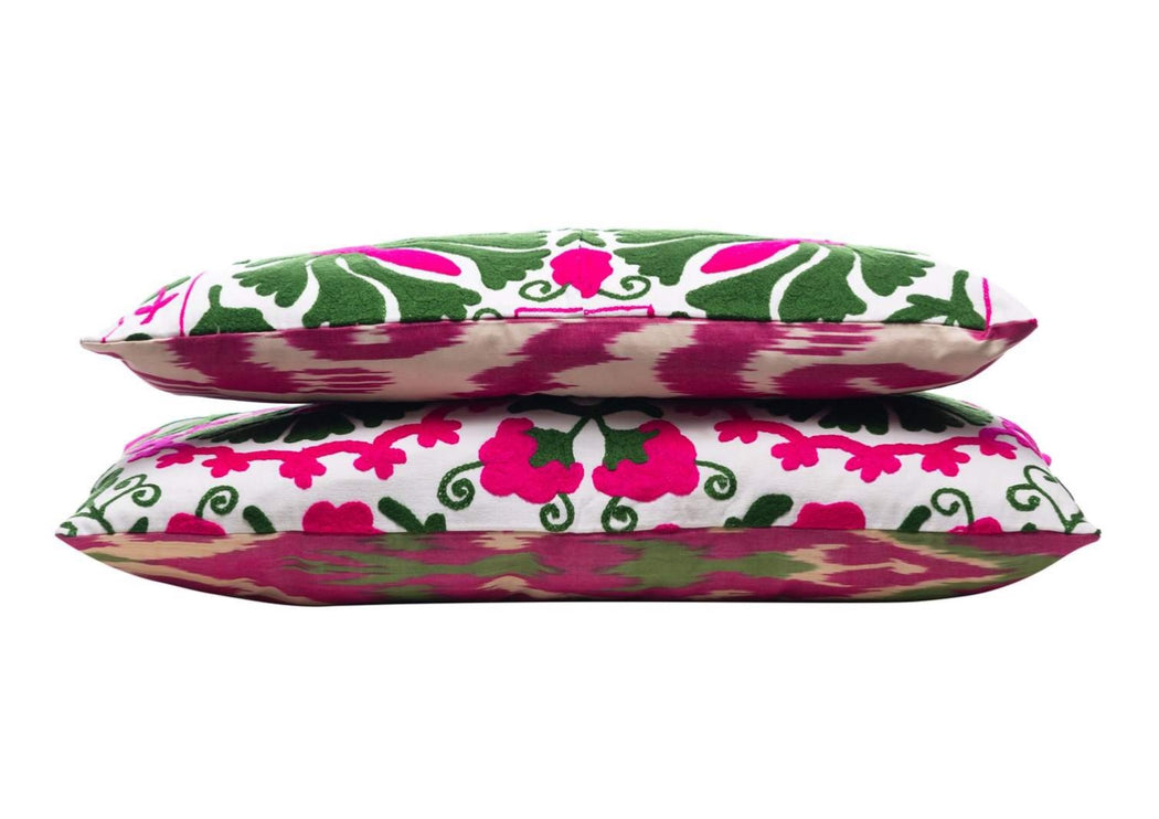 double sided pink green cushion