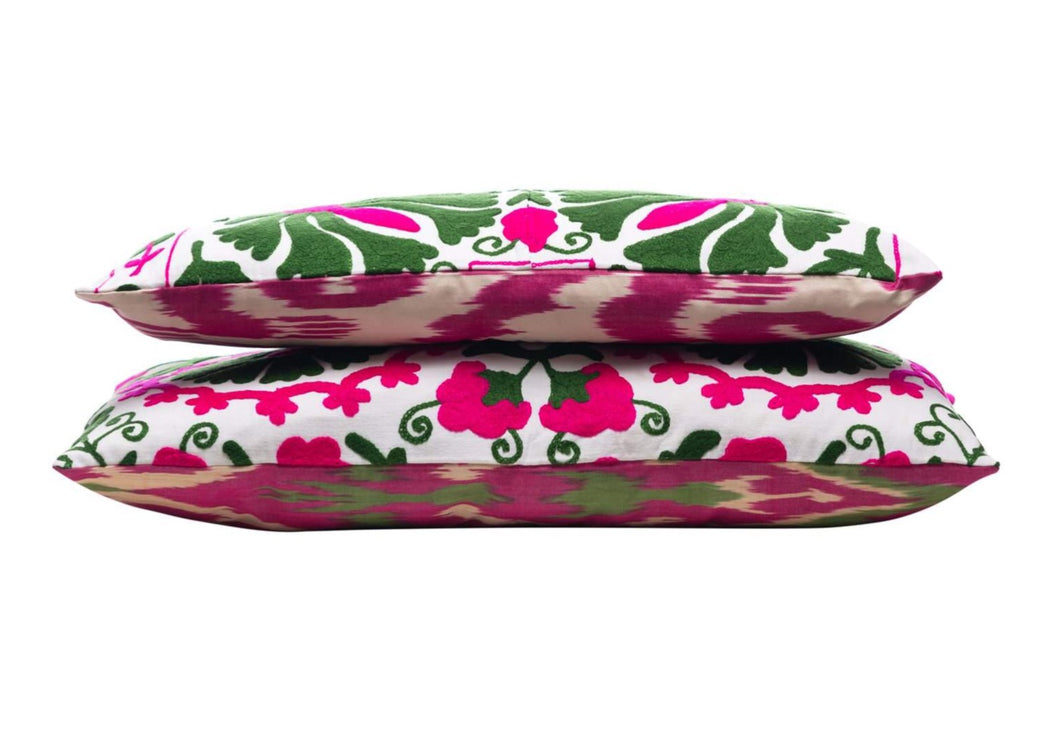 double sided pink green cushion