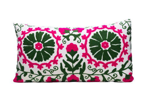 green pink embroidered cushion