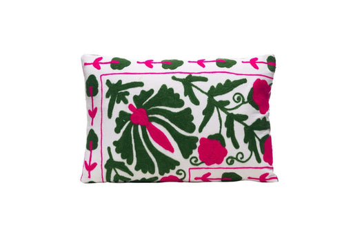 green and pink suzani cushion