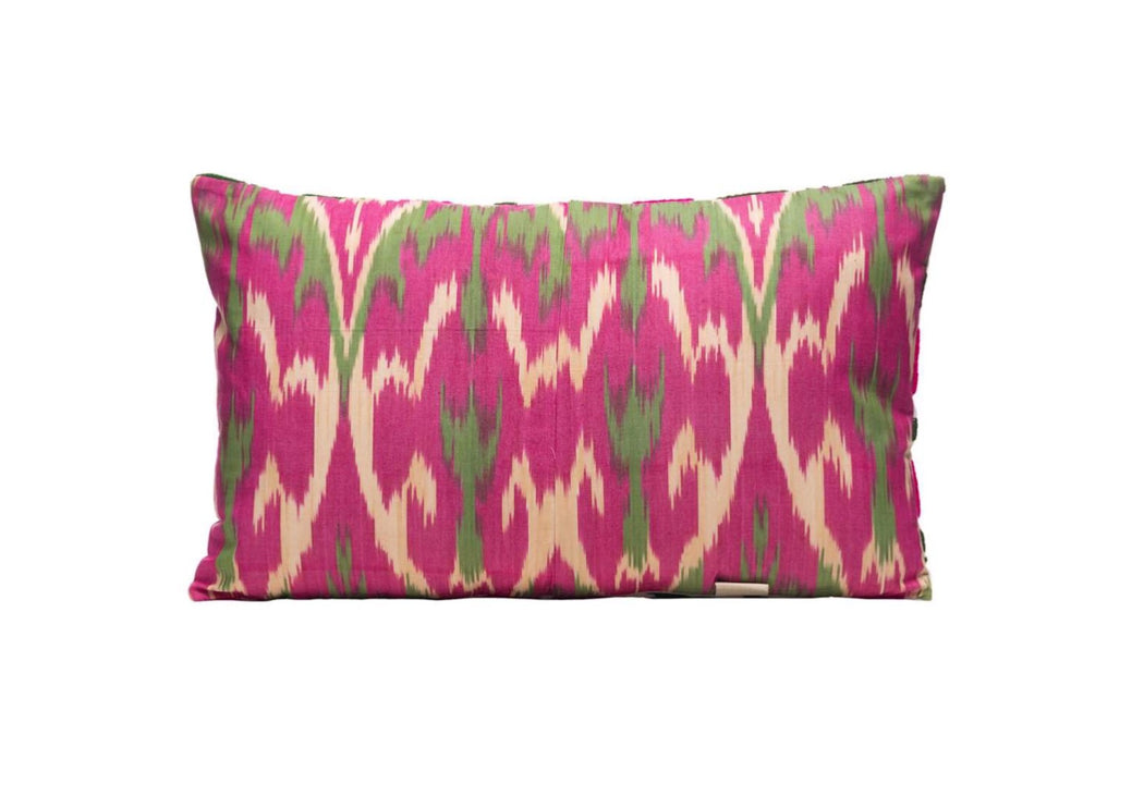 pink green ikat cushion