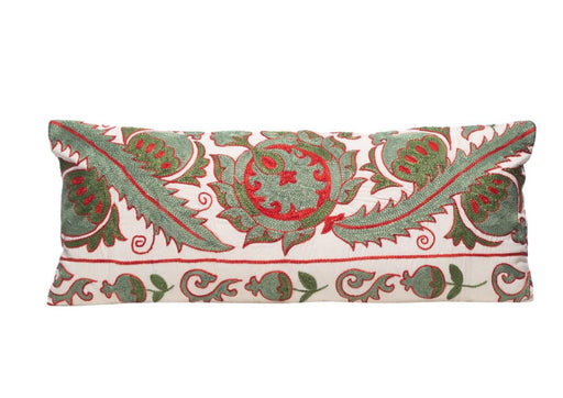long green and red suzani cushion
