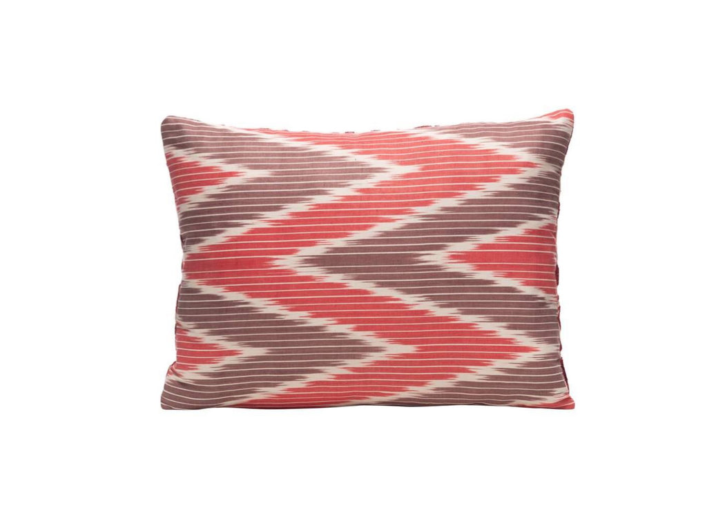 red and brown ikat cushion