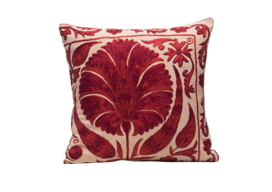 red flower suzani cushion