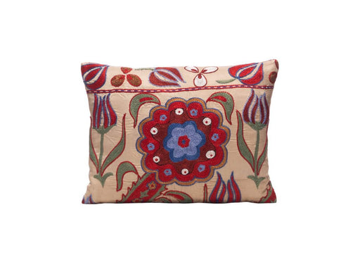 beige and red suzani cushion
