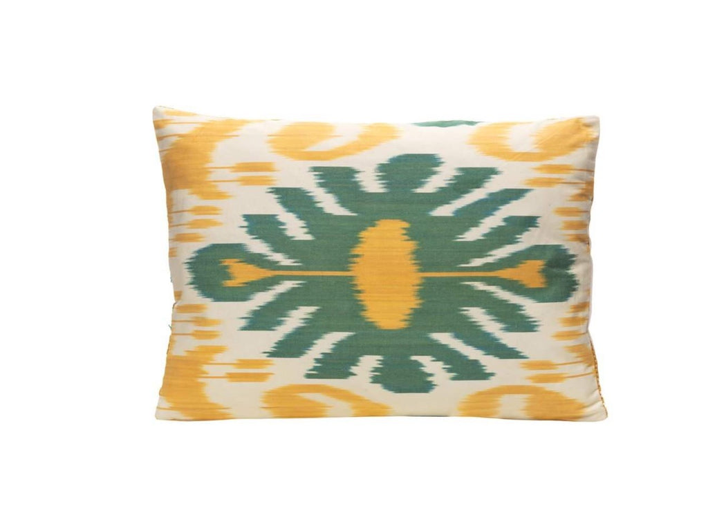 yellow green ikat cushion
