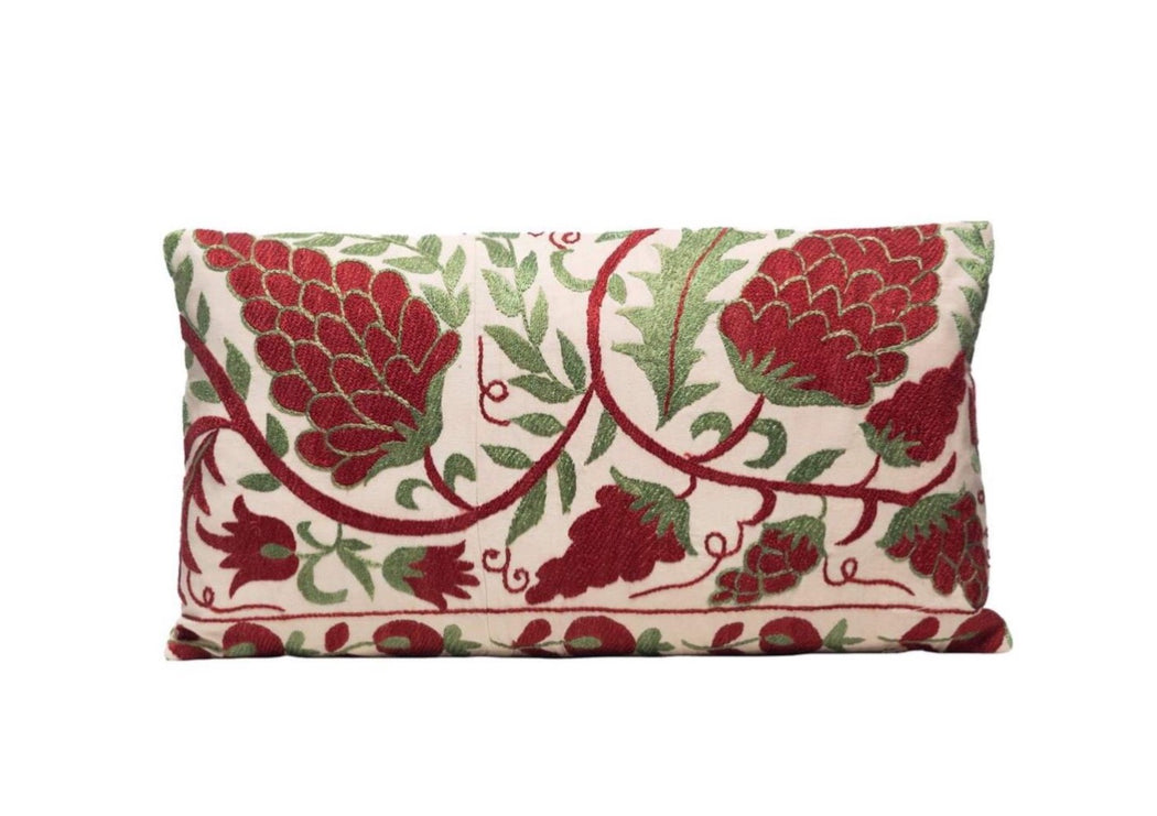red and green suzani cushion