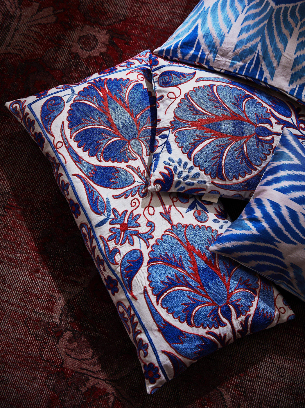 Babylon Cedar Suzani Cushion Double Sided With Ikat Heritage Design - Heritage Geneve