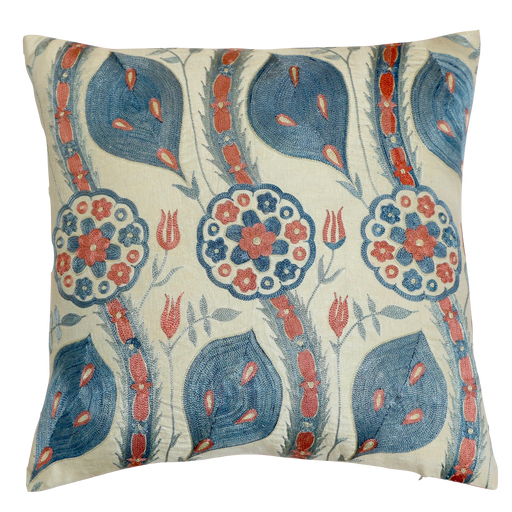 Blue Leaf  Design Silk Suzani Cushion - Heritage Geneve